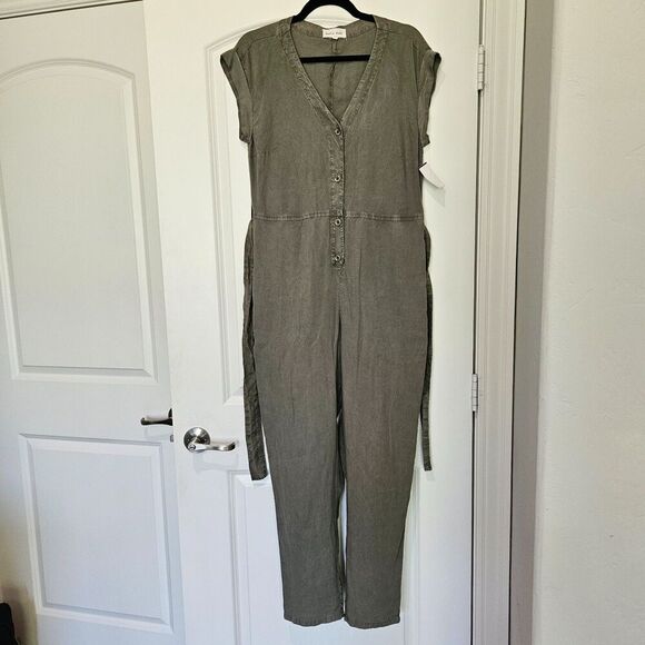 Bella Dahl green short sleeve Size S Jump suit with pockets & waist belt 017 - Picture 4 of 14